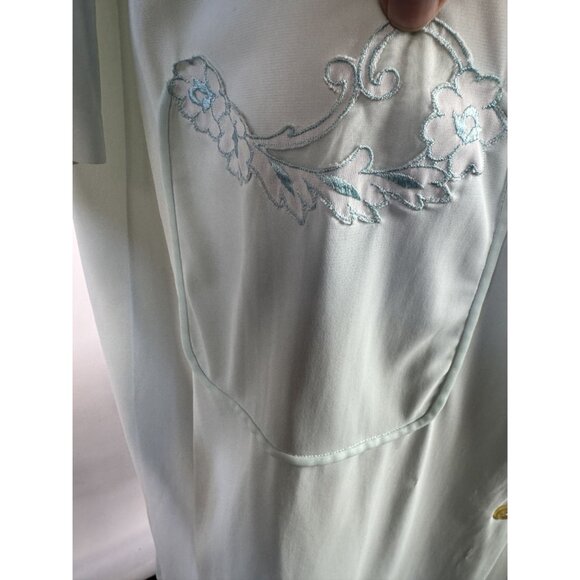 Vintage Light Blue Button Down Robe With Floral Embroidery & Pocket - Picture 5 of 16